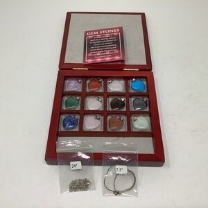 Vintage 12 Heart Shaped Semi-Precious Gemstone Pendants w/ Chain and Bracelet